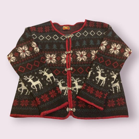 Alps Christmas Cardigan Sweater Women's Large Multi Snowflake Metal Hook Clasps - Picture 1 of 7